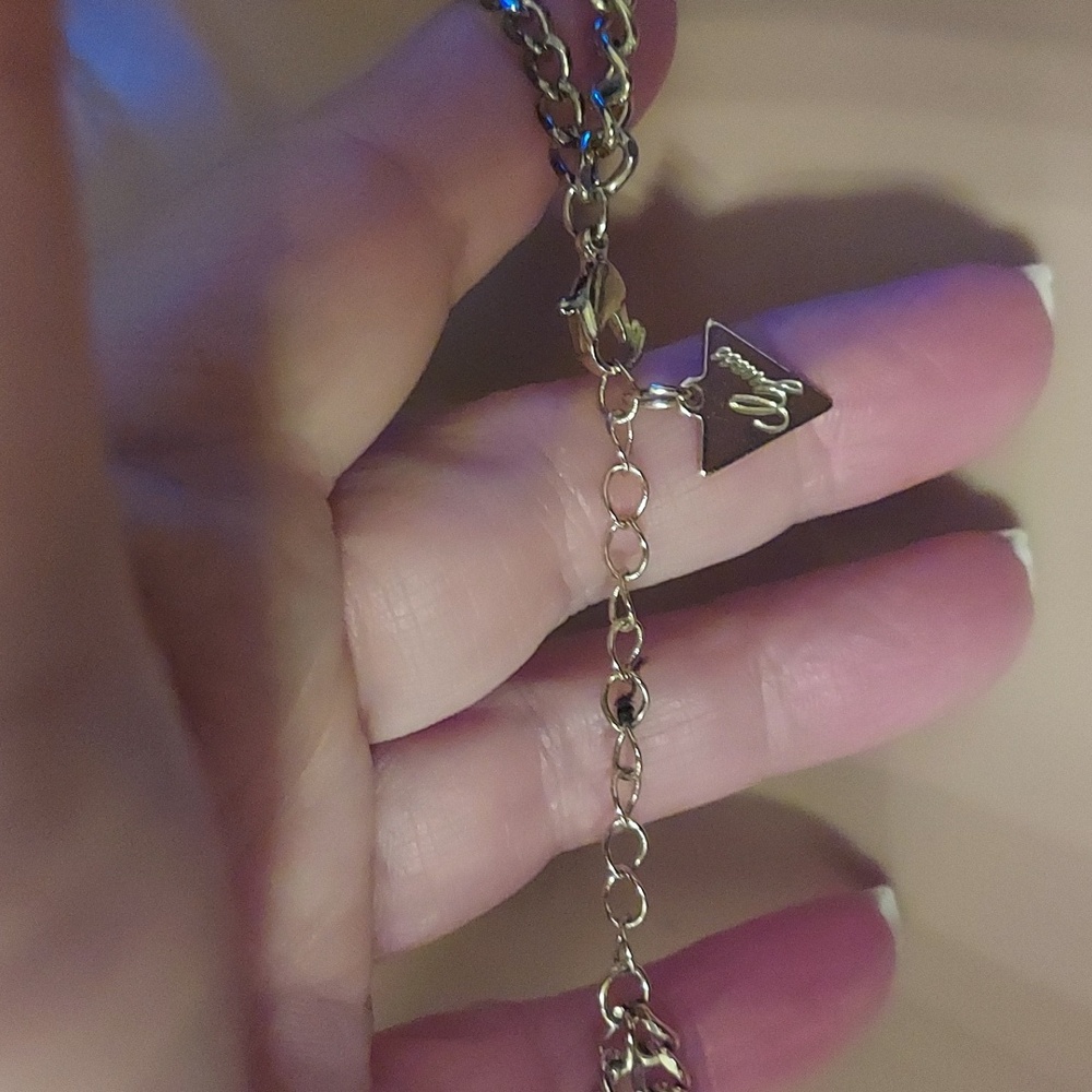Guess EUC+ Double Layer Gold Toned Necklace w Rhinestone Accents - Picture 4 of 4